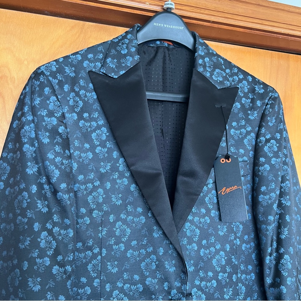 Egara Black and Blue Sport Coat with Floral Jacquard 36R Slim fit NWT - Picture 6 of 13